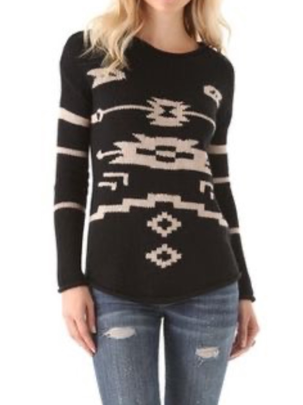 Townsen Southwestern Wool Cashmere Blend Intarsia Sweater Black M